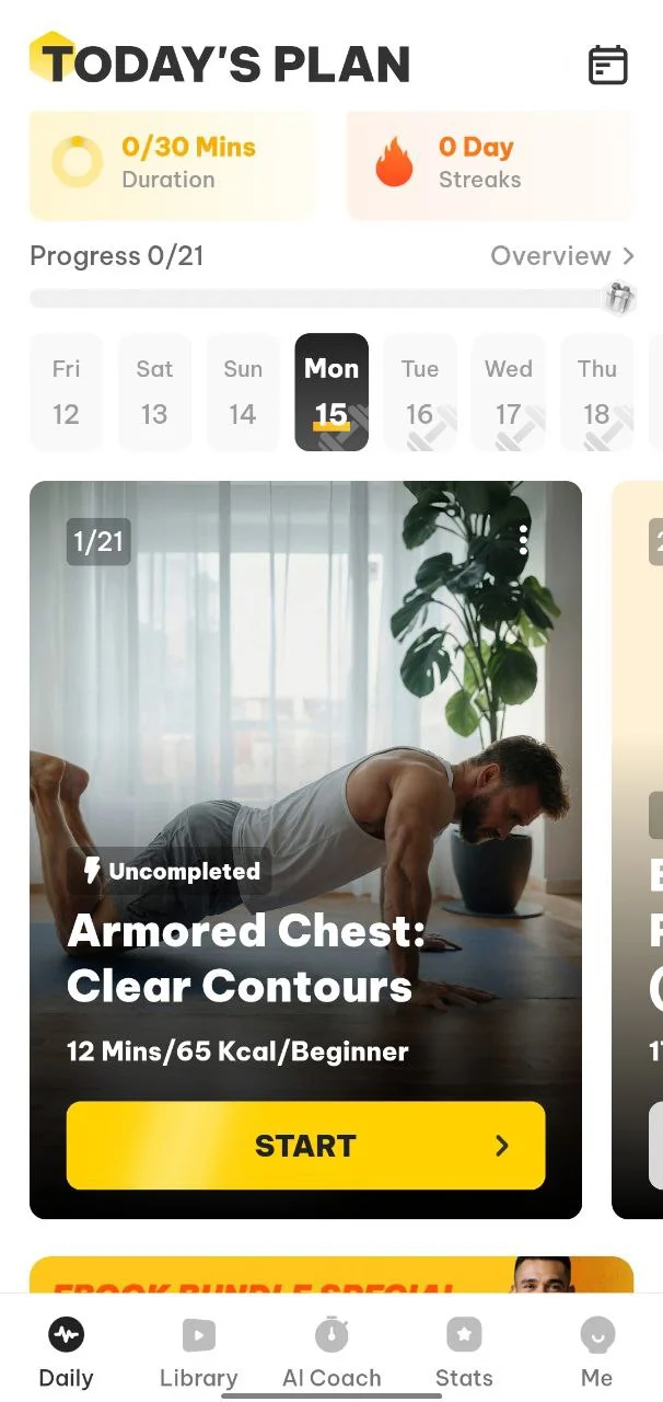 Muscle Monster App homescreen showing workout tracking options