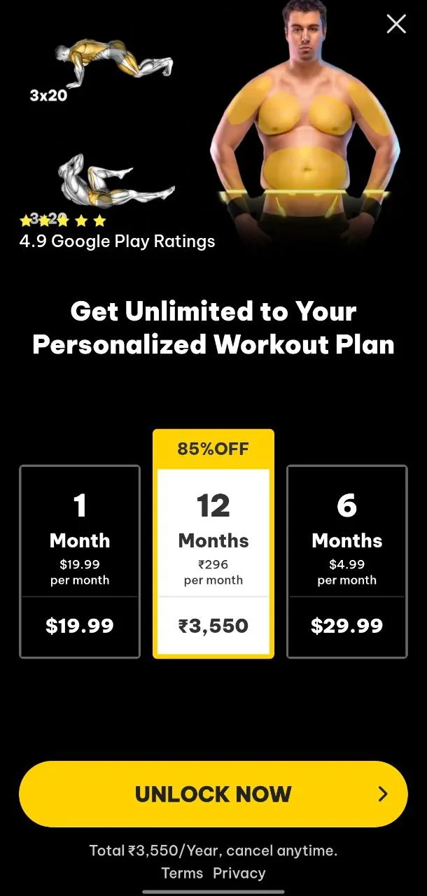 Muscle Monster App Price Screen with subscription plans