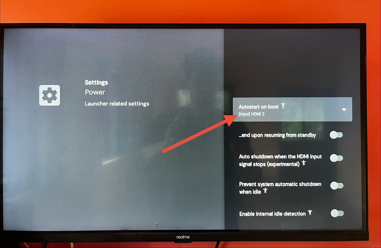 Autostart on Boot option in Projectivy Power settings with HDMI input selected