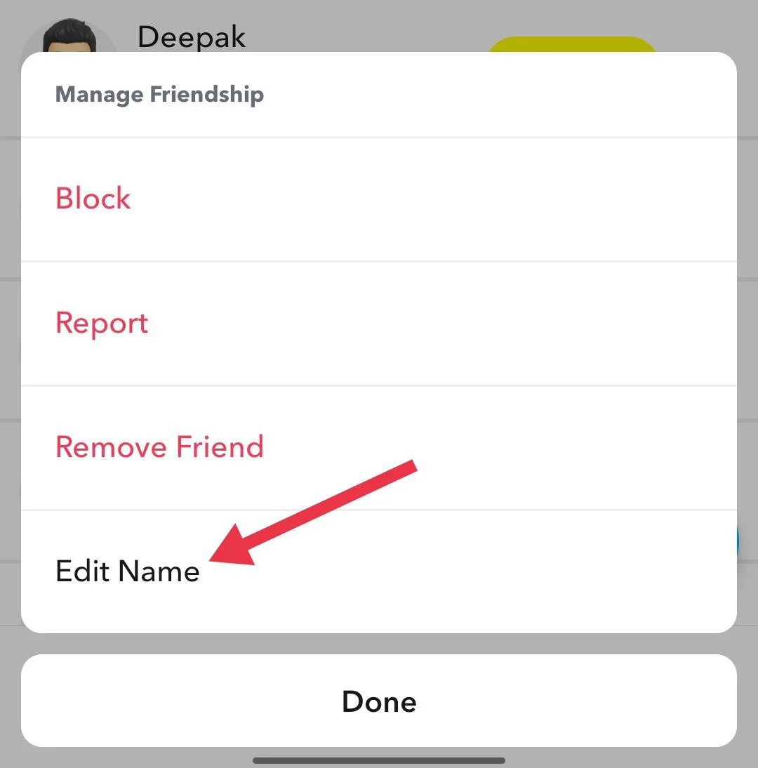 Tap Edit Name in Snapchat to rename or disguise the conversation