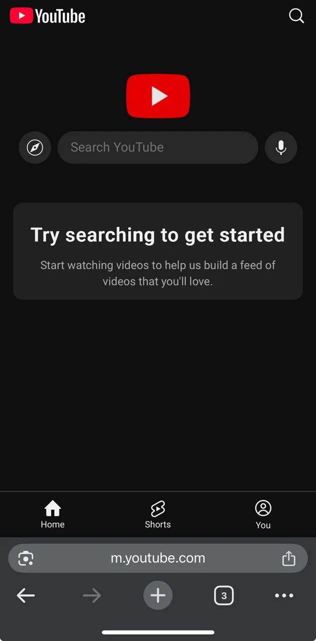 Using YouTube on a phone web browser