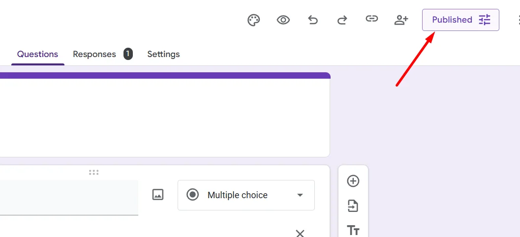 Open Google Form and click the “Published” button