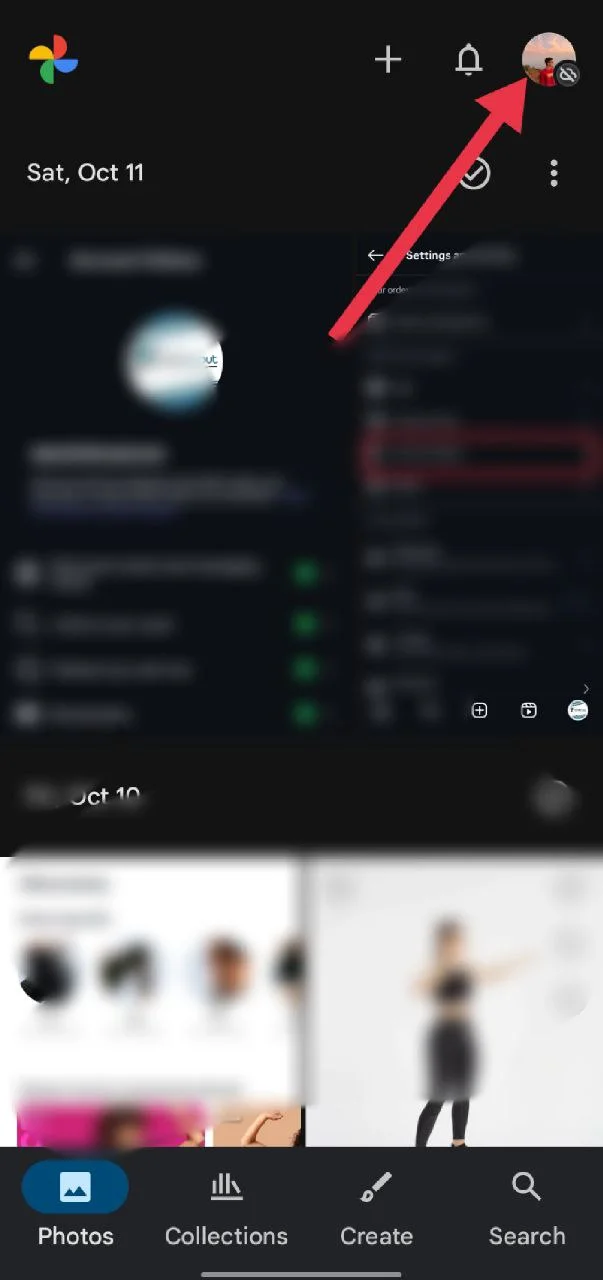 Open Google Photos app and tap your profile picture in the top right corner
