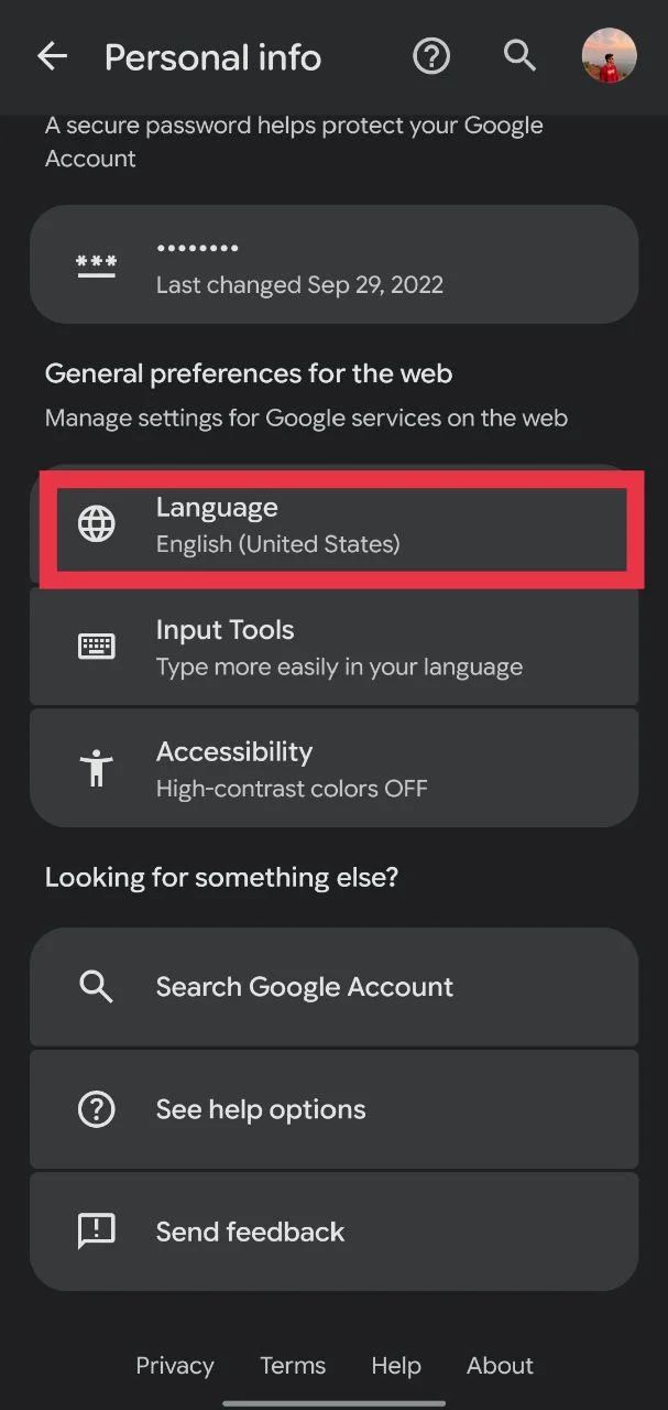 Select the Language option to view or change your current app language
