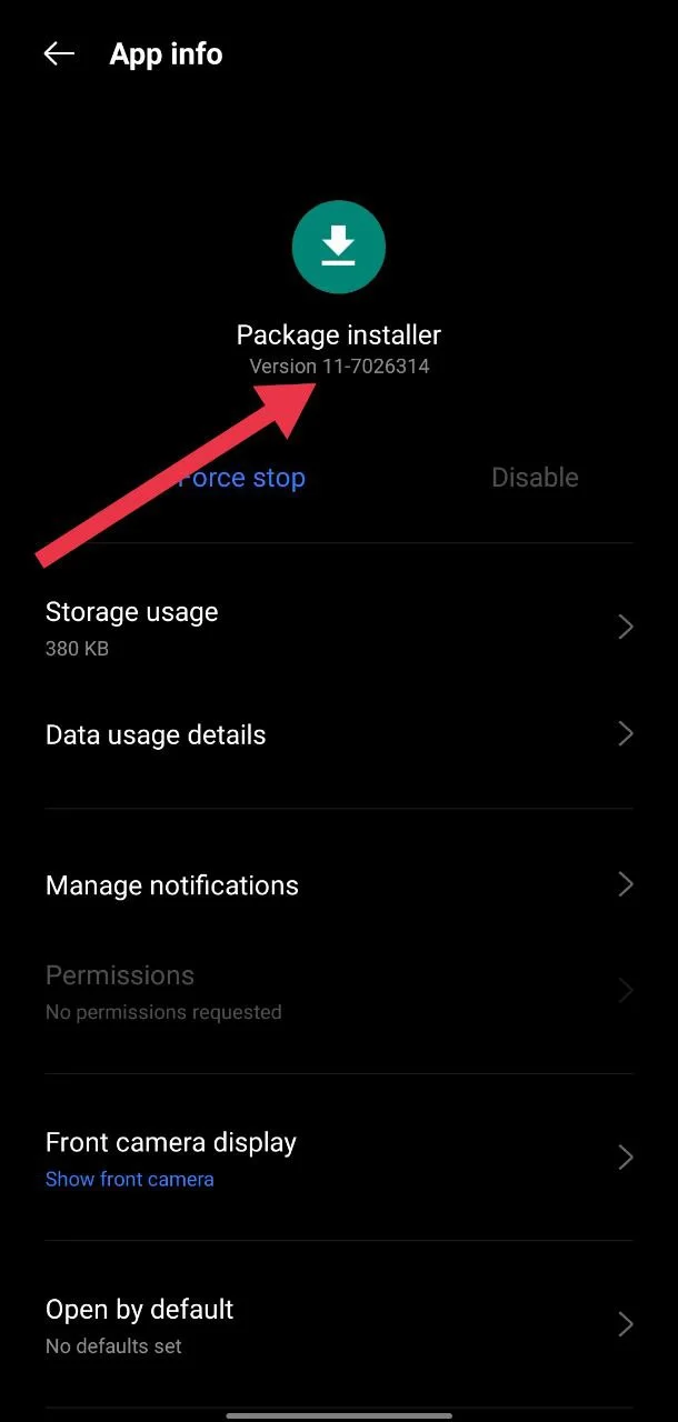 View Package Installer version number in Android app info