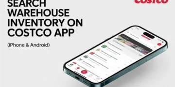 Step by step guide on how to search warehouse inventory on the Costco app for Android and iPhone