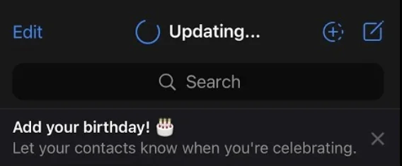 Telegram app showing ‘Updating…’ message