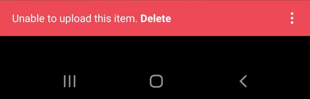 Screenshot showing Instagram app error message “Unable to upload this item”