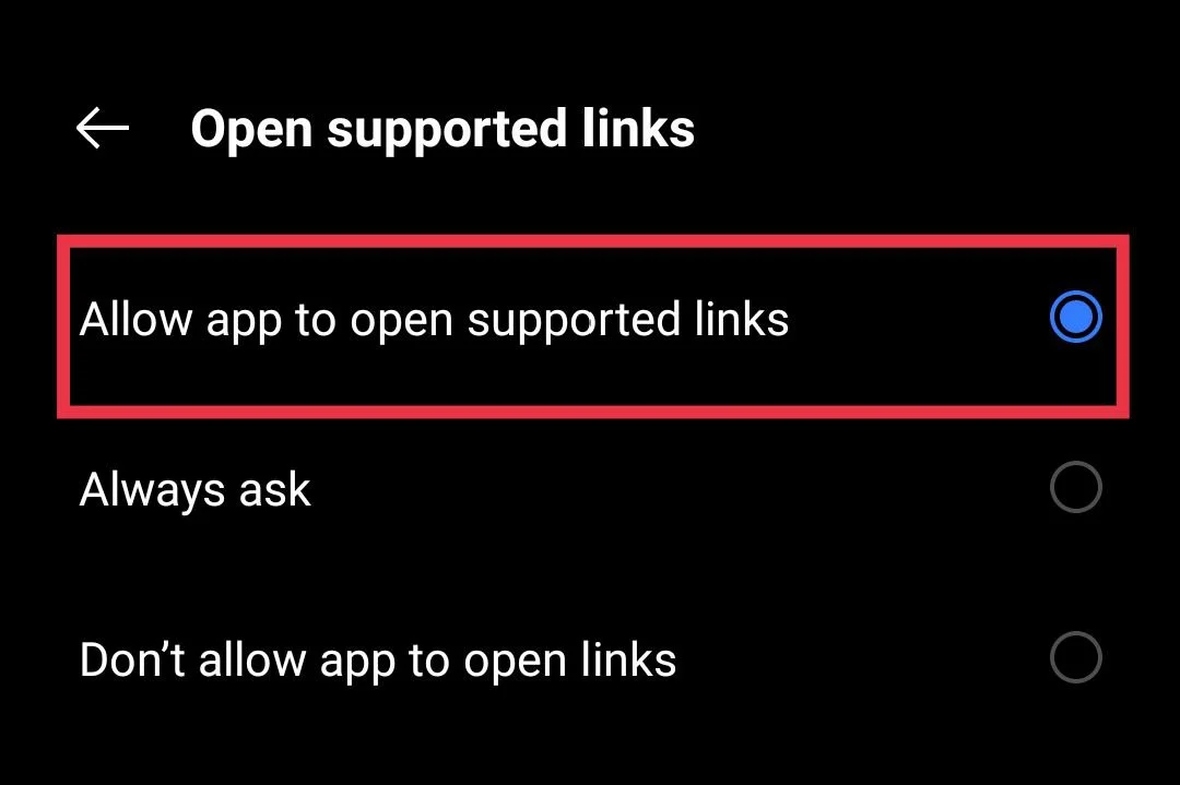 Tap Allow app to open supported links