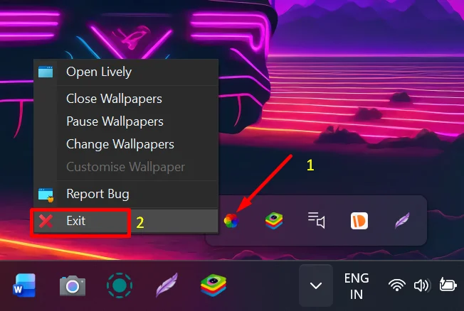 Right-click the small Lively Wallpaper icon in the taskbar and choose Exit to close the app completely