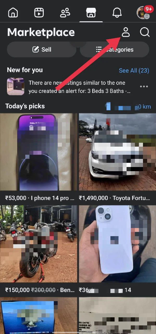 Tap your profile icon in Marketplace to access your account options