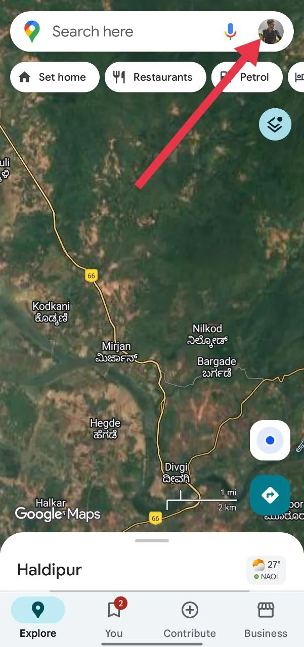 Open the Google Maps app and tap the profile picture in the top right corner