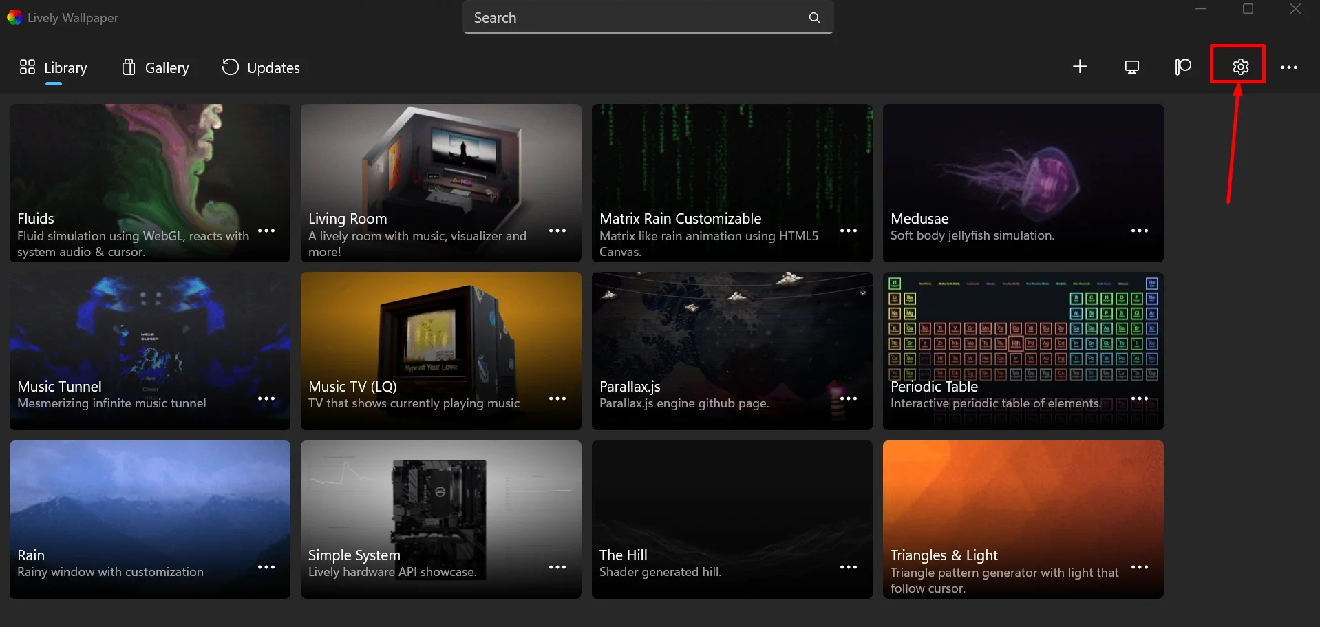 Open the Lively Wallpaper settings panel on Windows