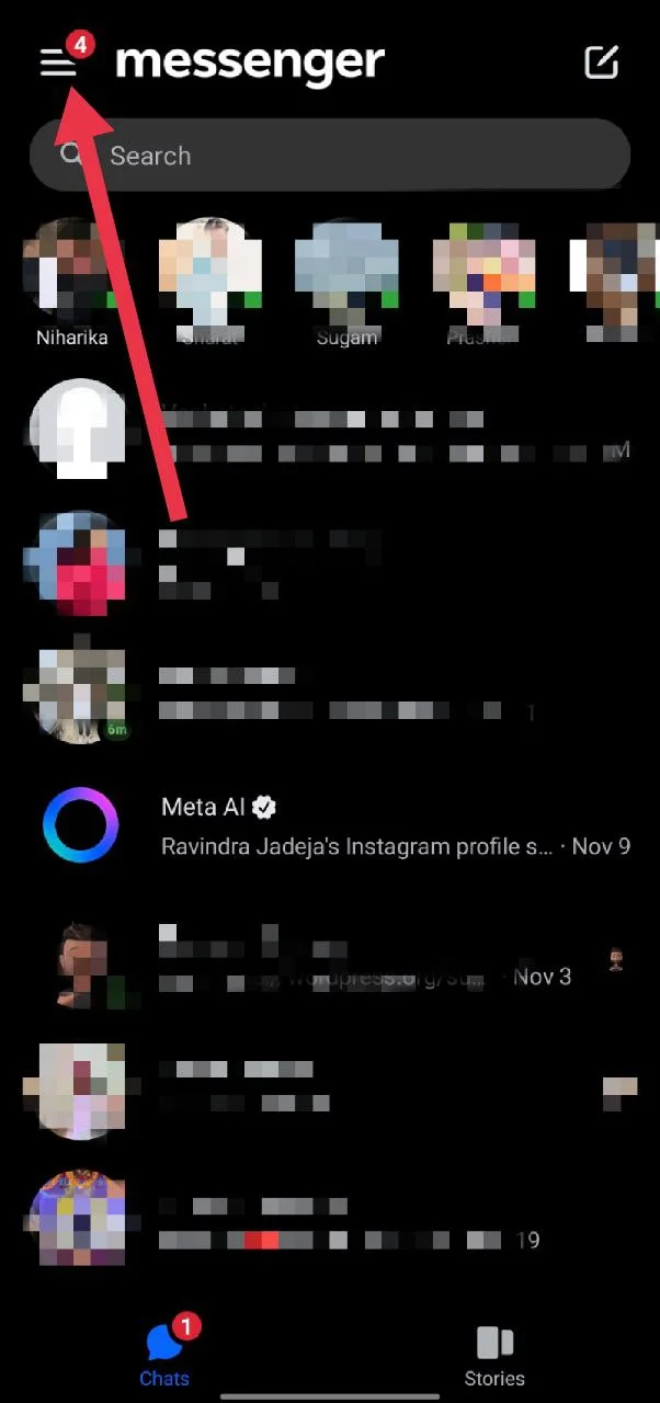 Tap the horizontal lines menu icon in the Messenger app to access more options