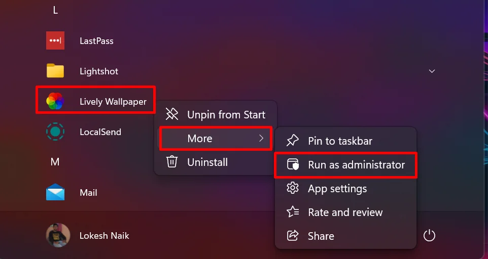 Right-click the Lively Wallpaper icon and select Run as Administrator to give the app full access