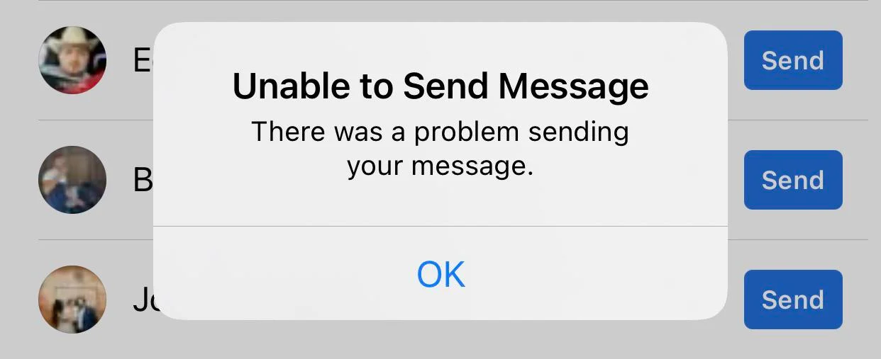 Unable to Send Message on Facebook Marketplace error showing 'There was a problem sending your message.'