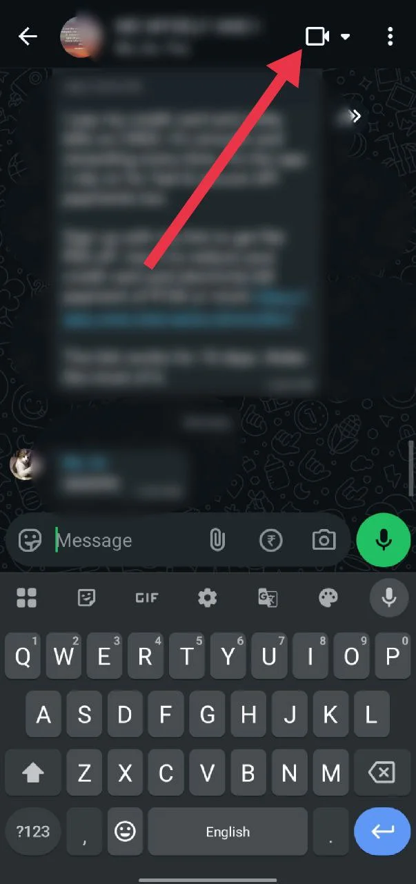 WhatsApp group screen highlighting the video call icon at the top right.