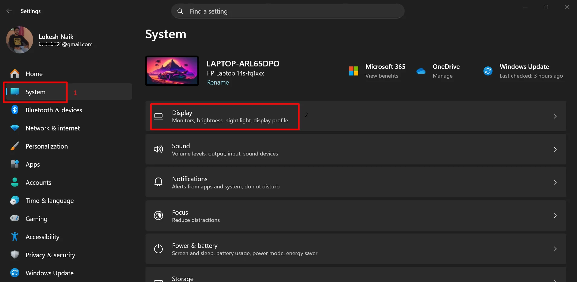 Open System and Display settings in Windows