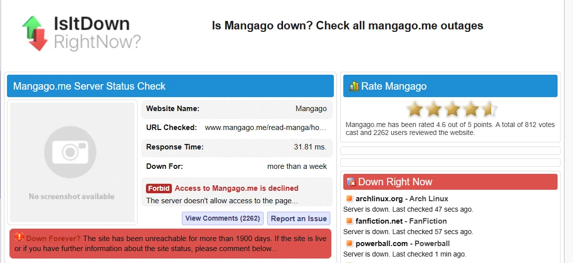 Check MangaGo server status using website status checker to see if the site is down