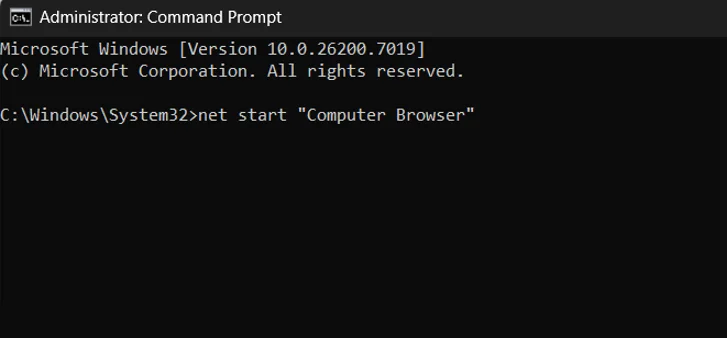 Type the command net start Computer Browser in Command Prompt to restart the service