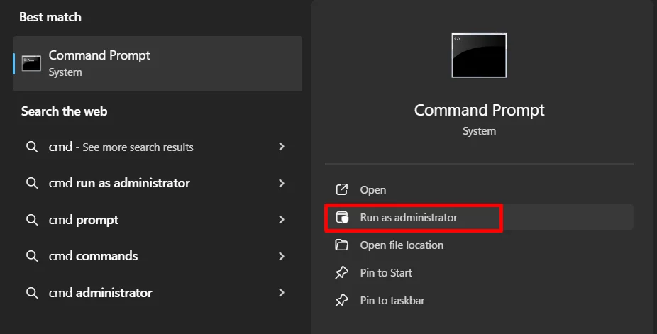 Open Command Prompt and select Run as administrator on Windows