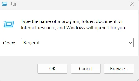Type regedit in the Run dialog to open Registry Editor on Windows