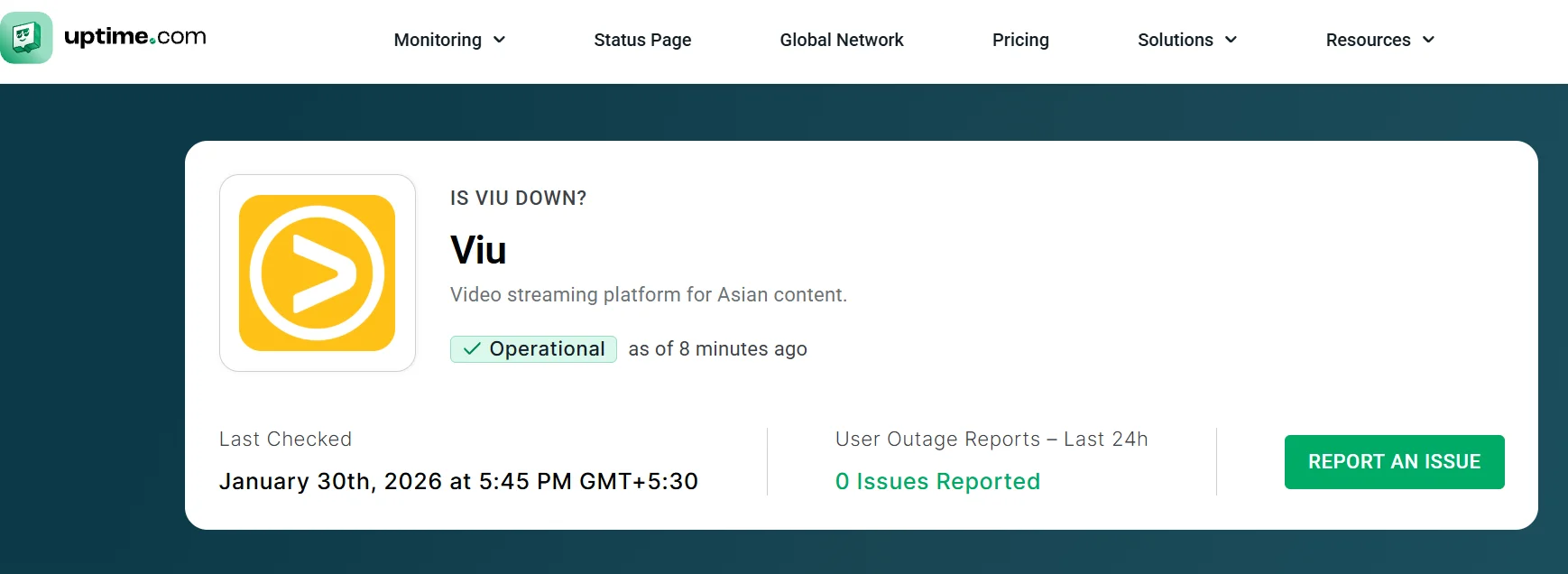 Checking Viu server status online to see if the service is down