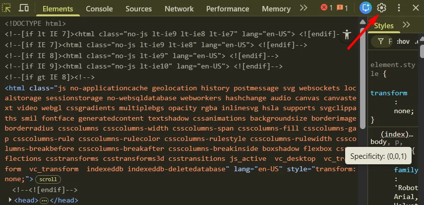 Click on the settings button at the top of the Developer Console