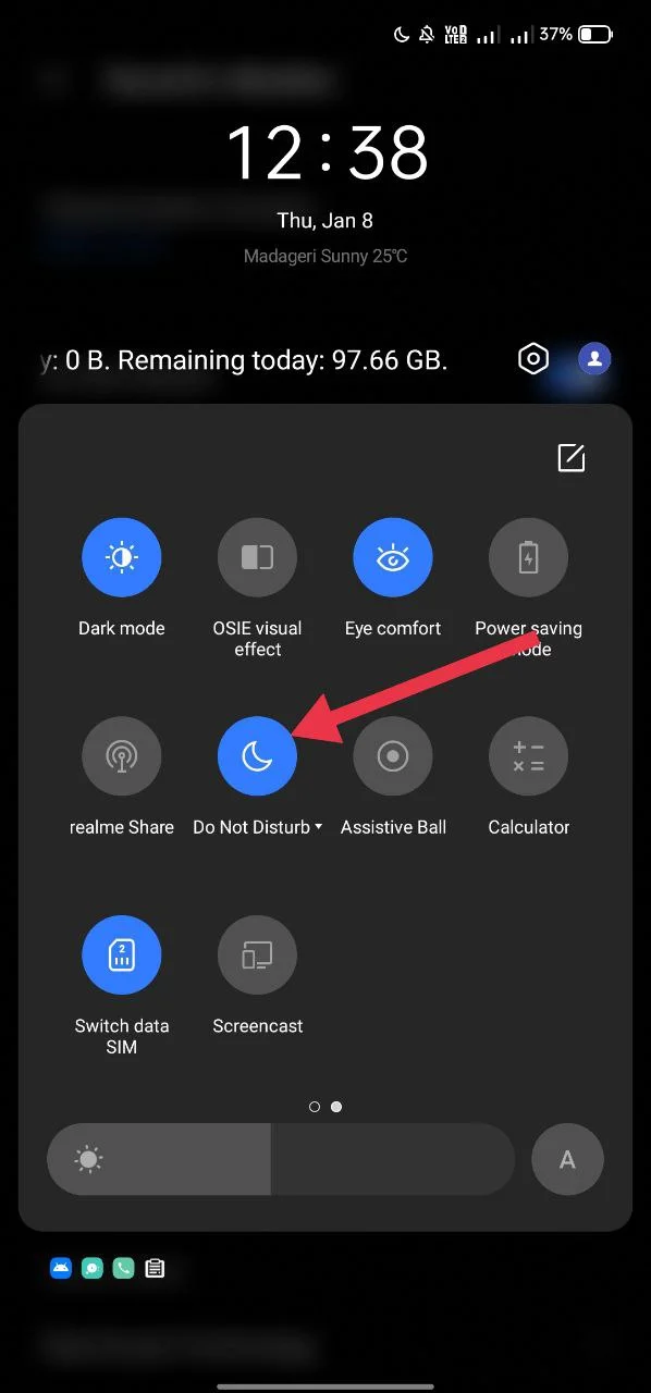 Do Not Disturb mode enabled from Android notification panel
