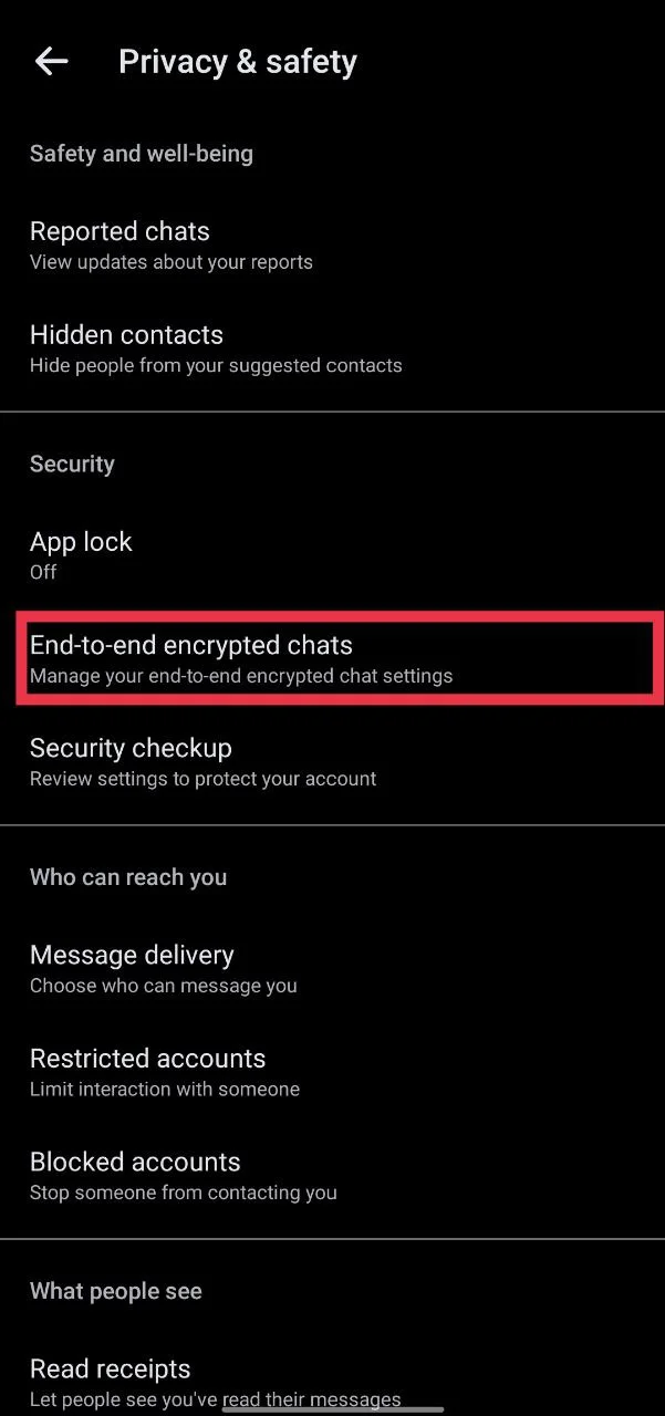 Messenger app end to end encrypted chats settings