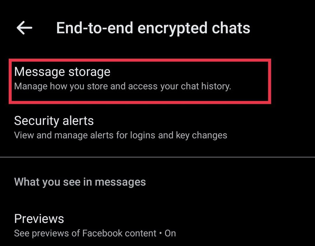 Messenger app message storage settings