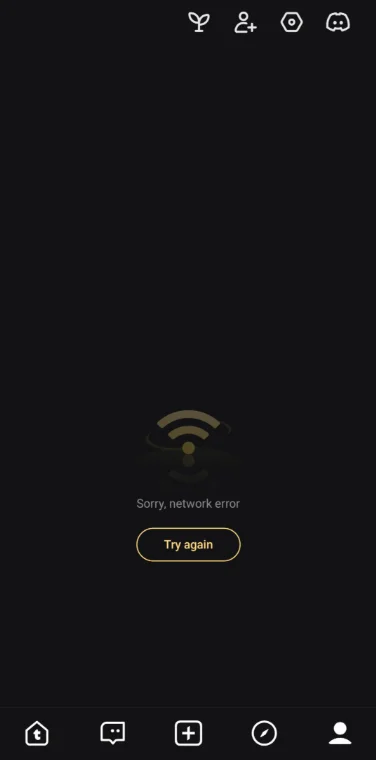 Talkie AI error message showing “Sorry, network error. Retry” on the app screen.