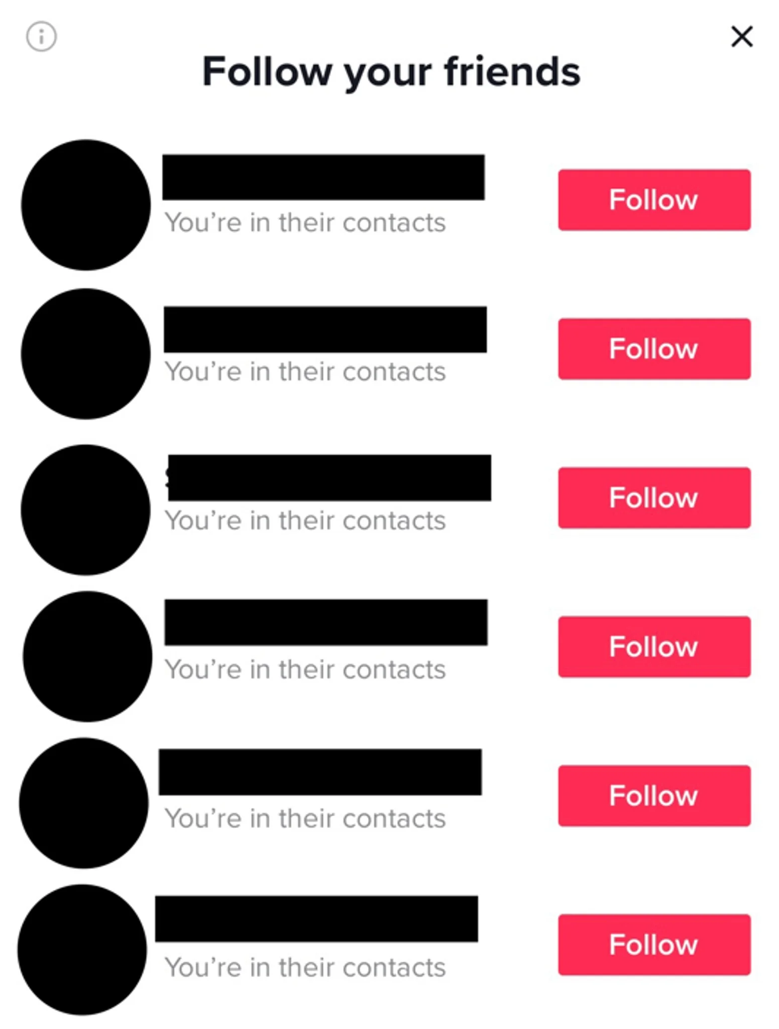 TikTok showing You are in their contacts text for saved numbers