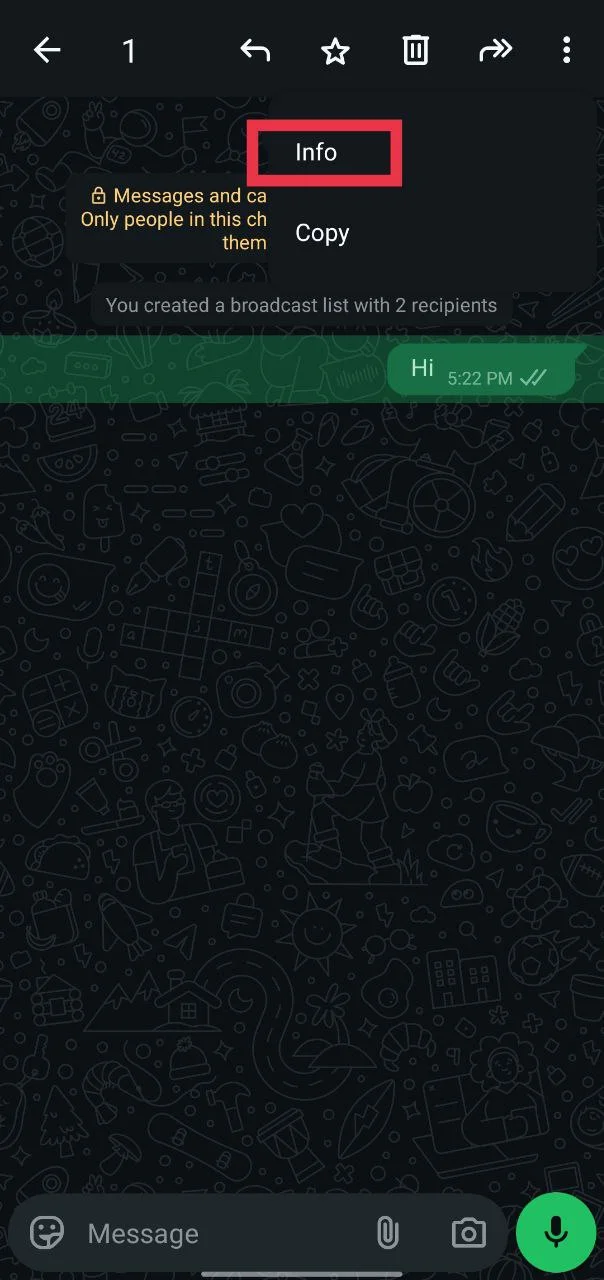 Press and hold WhatsApp message and tap Info to check delivery details