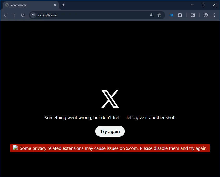 Some privacy related extensions may cause issues on x.com please disable them and try again error message on screen