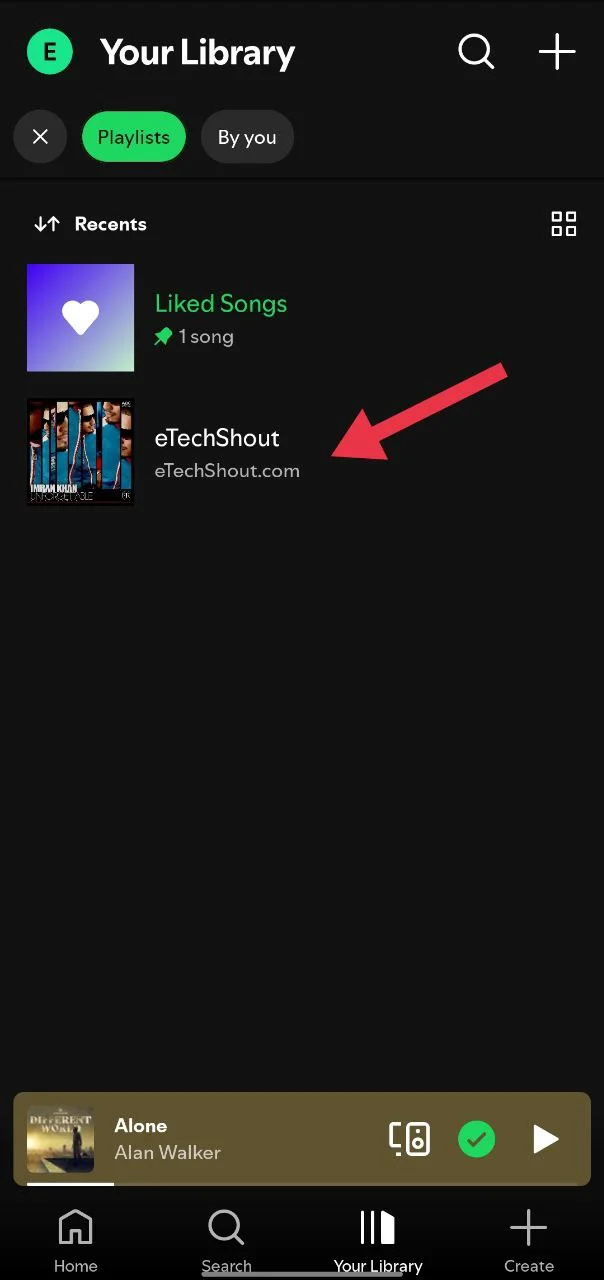 Tapping on a specific Spotify playlist inside the Spotify app