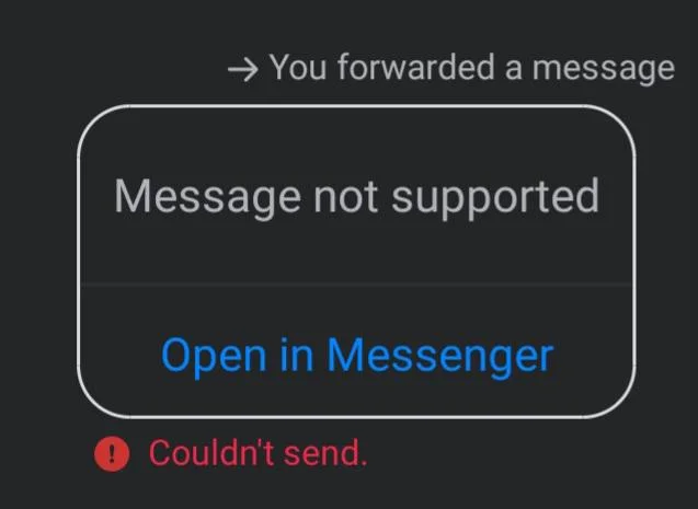 Facebook Messenger showing Couldn’t Send error message with red exclamation mark screenshot