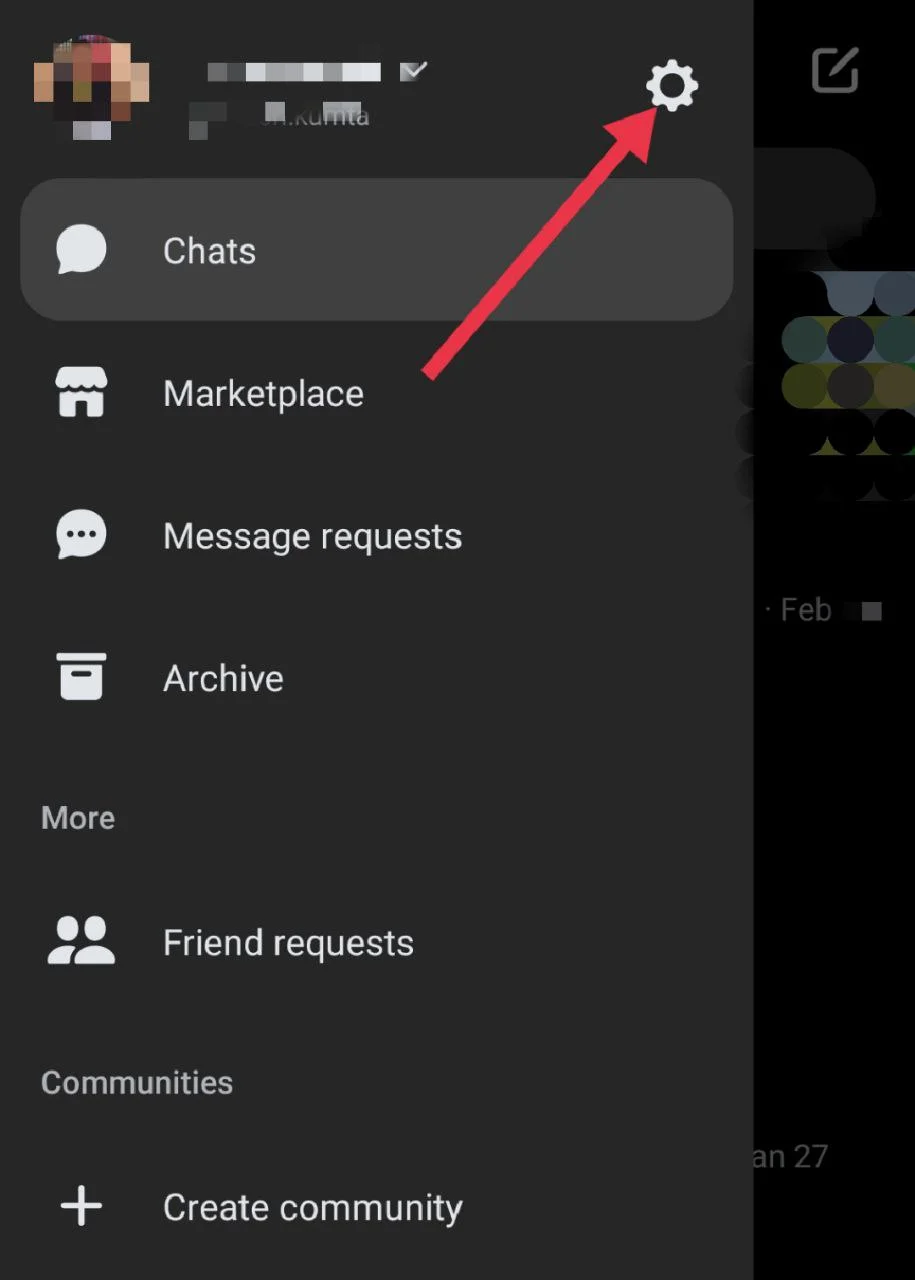 Facebook Messenger app settings button