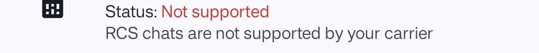 Screenshot displaying “RCS chats are not supported by your carrier” error message on Android Google Messages