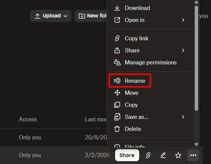 Rename a Dropbox file using the rename option