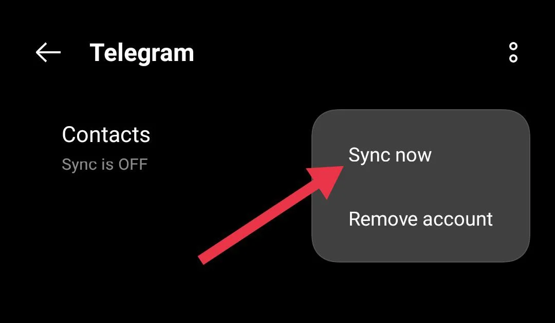 Sync now option for Telegram account in Android Account sync settings