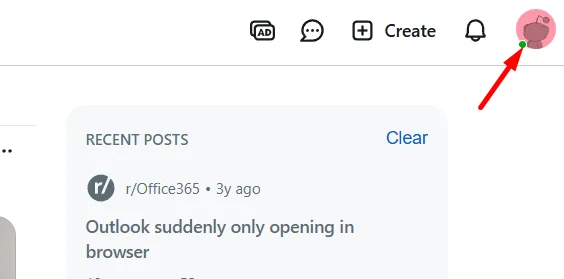 Click profile name at the top right corner on Reddit website