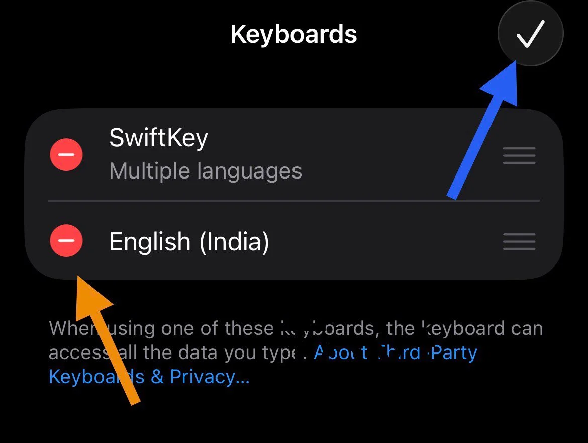 Delete all keyboards in iPhone settings except the keyboard you want to use