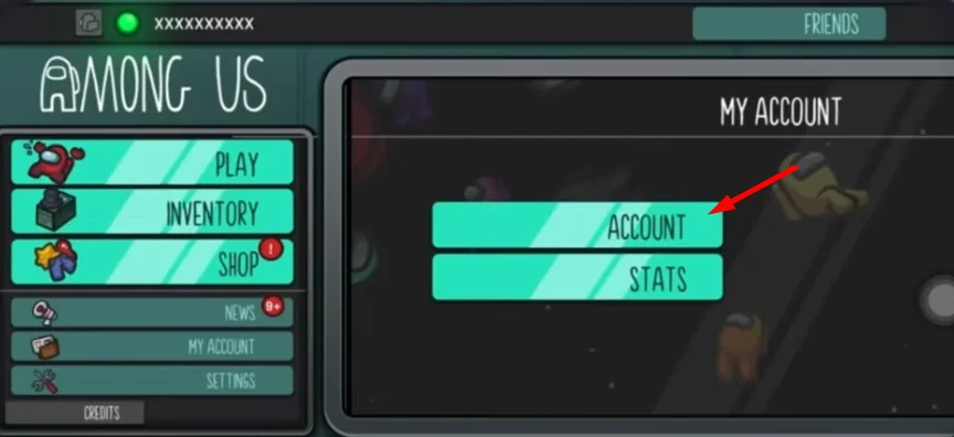 Among Us account button screen