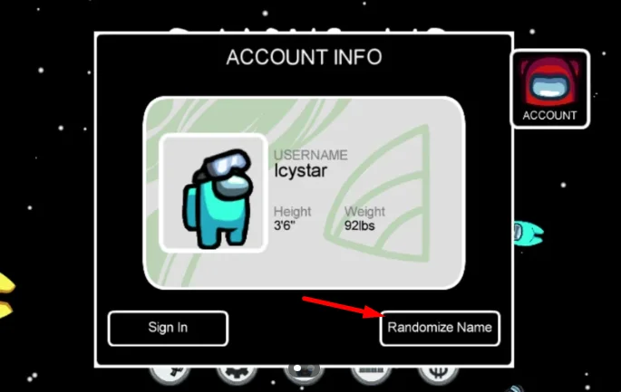 Randomize name option in Among Us name settings