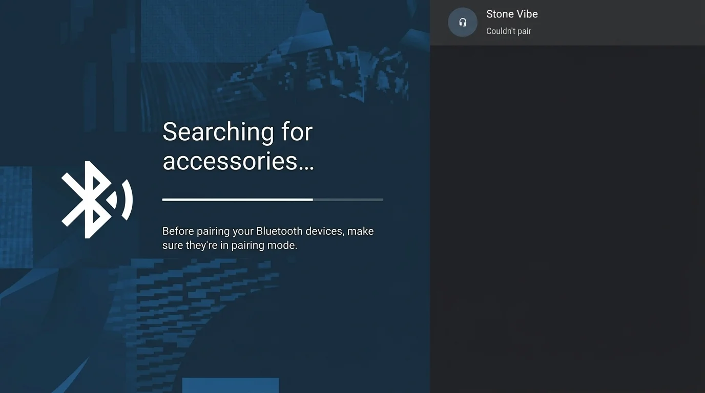 Bluetooth couldn’t pair error message on Android TV screen