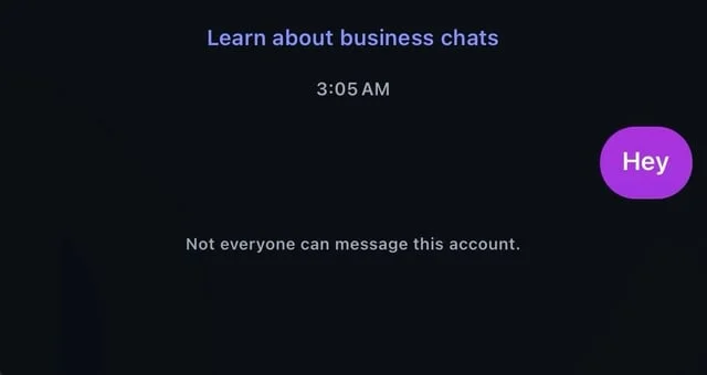 Instagram showing “Not everyone can message this account” error message on chat screen