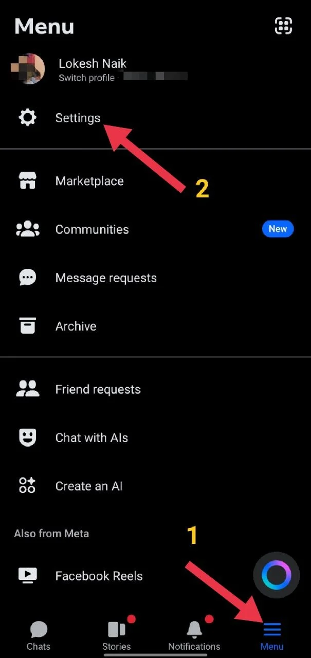 Open Messenger settings menu to access chat heads and app options
