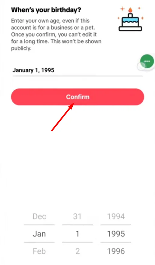 Choose correct date of birth on TikTok and confirm changes