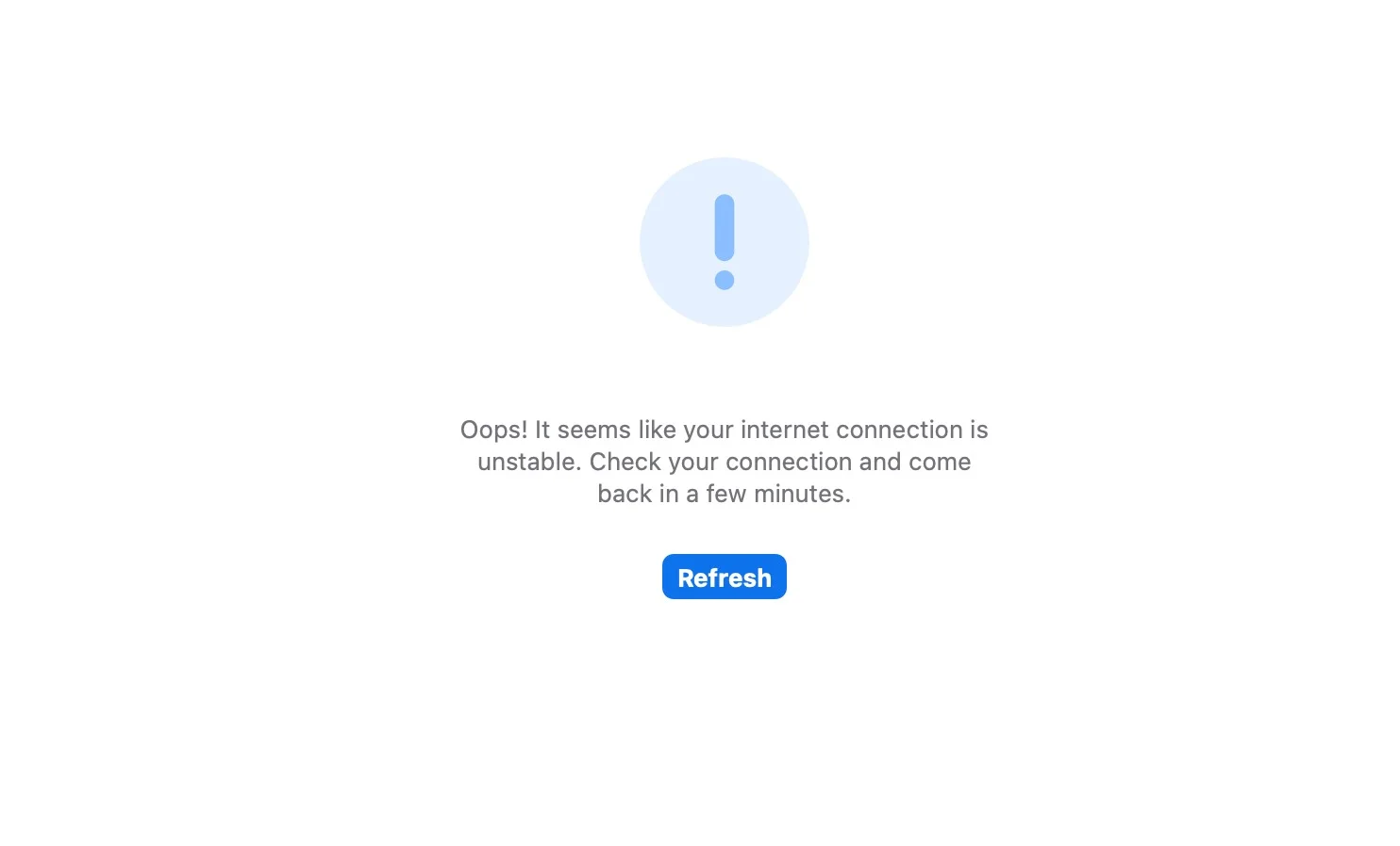 Zoom error message showing “Your internet connection is unstable. Oops! It seems like your connection is unstable. Check your connection and come back in a few minutes”